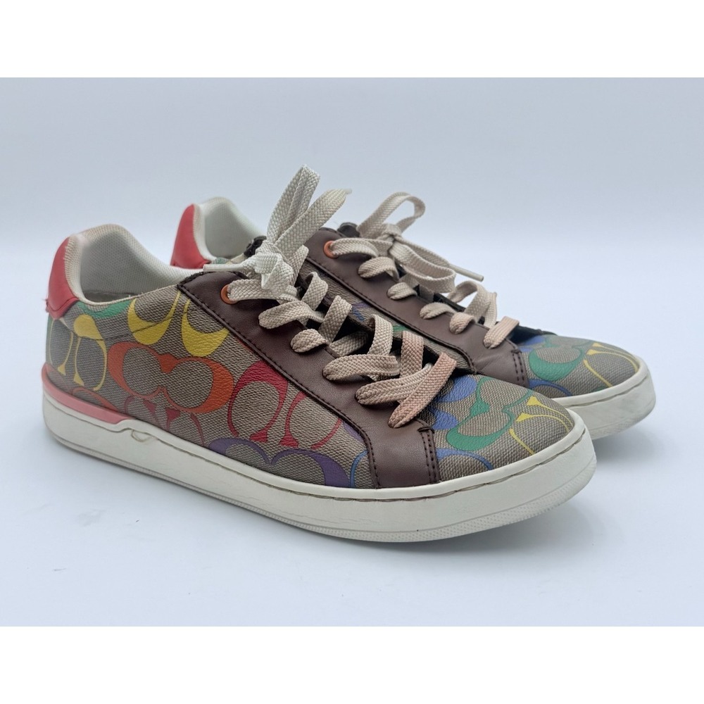 Coach C7449 Women's Size 9.5 Signature Rainbow Logo Low Top Sneakers Multicolor
